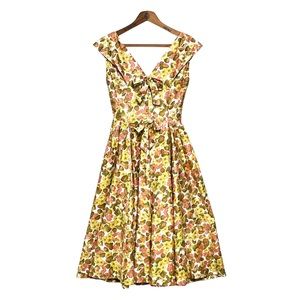 Vintage 50s V Neck Sleeveless A line Silhouette Dress